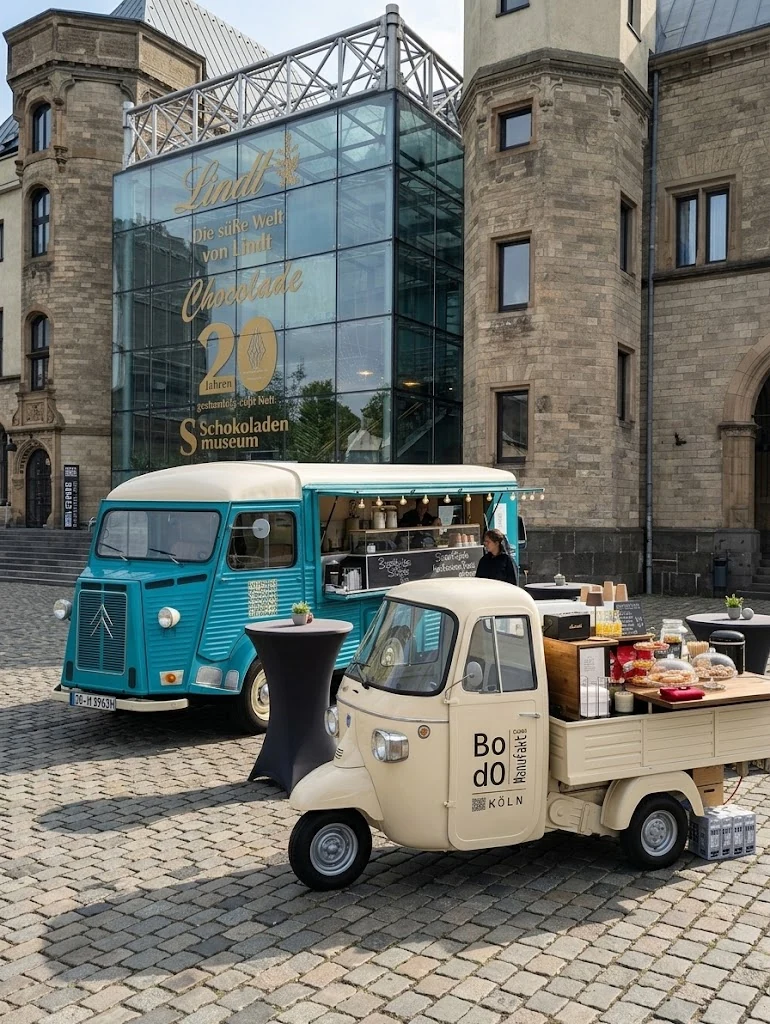 Citroën HY und Piaggio Ape von Karl & Köstlich vor dem Schokoladenmuseum in Köln
